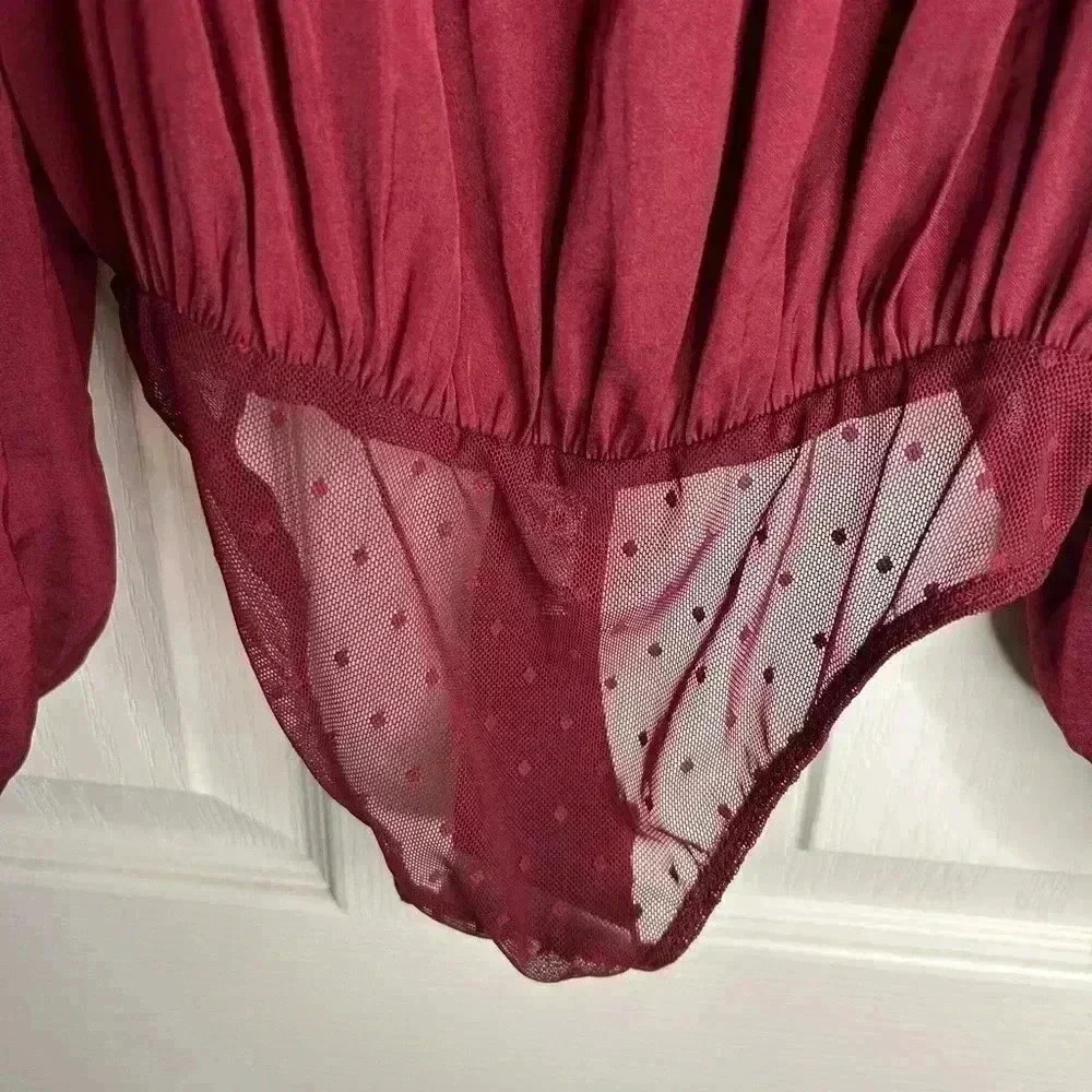 🌟”Free People Intimately” NWT Pomegranate Long Sleeve Thong Bodysuit Size M🌟 - Picture 5 of 13